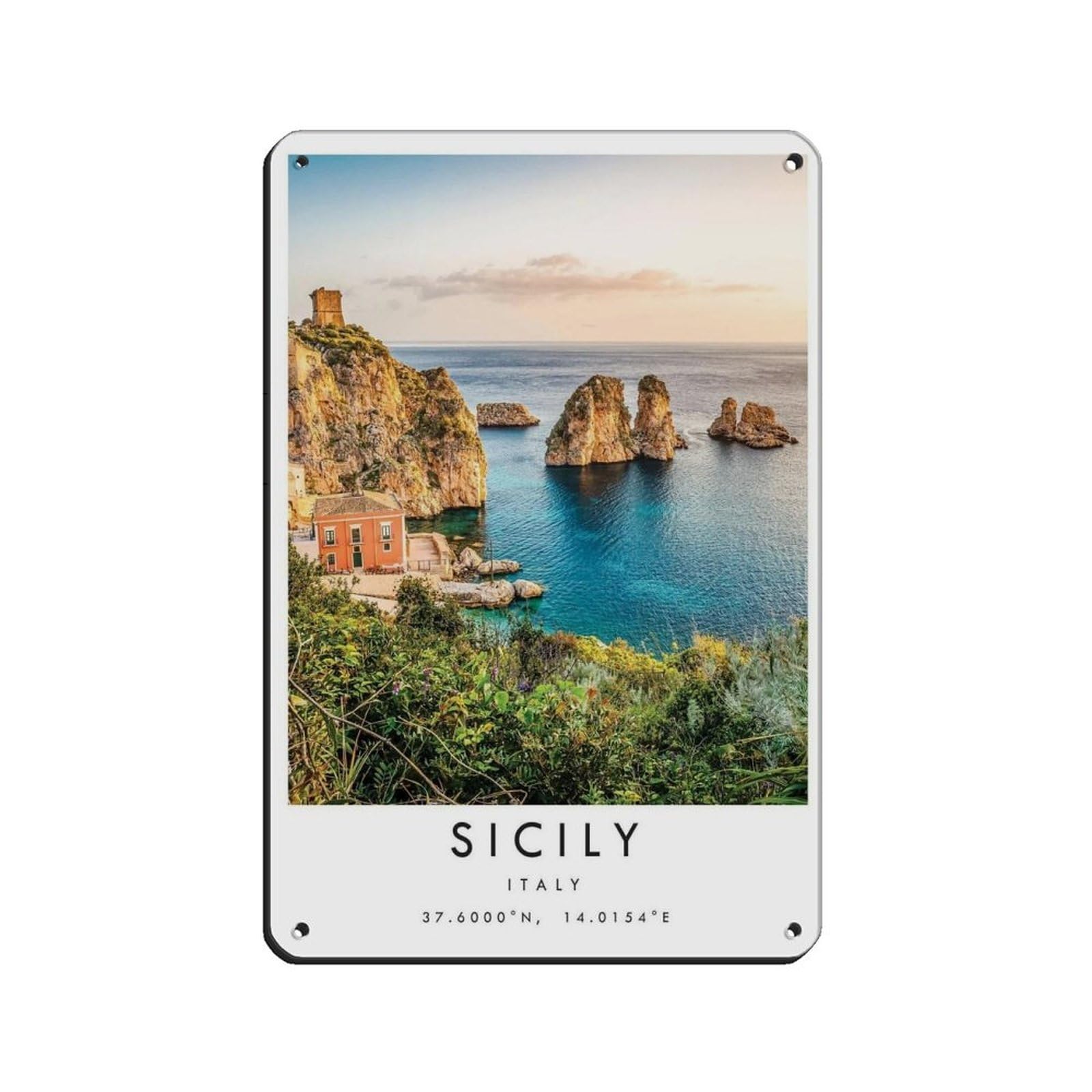 Sicily Travel, Italy Poster Poster Tin Sign Vintage Metal Pub Club Cafe Bar Home Wall Art Decoration Poster Retro 8x12inch(20x30cm)