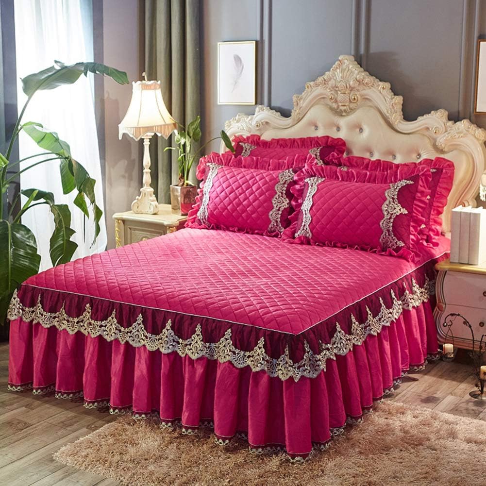 Bedskirt Warm Ruffled Luxury Bed decoration Pleated Base valance sheet Quilted fitted Bedspread Wrap around style With 18" drop-M Queen1
