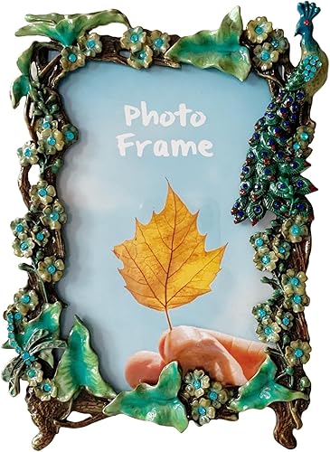 Miniatura 7 de Pasiir Marco de fotos vintage de 5 x 7, marco de fotos floral pintado a mano con marco de metal y vidrio de alta definición para exhibición de mesa,