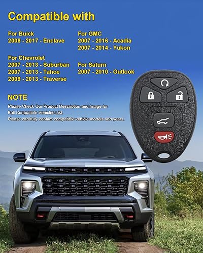 Miniatura 10 de CAUORMOTE Llavero remoto de entrada sin llave para Chevy Avalanche Suburban Tahoe Traverse 2007-2014, GMC Acadia Yukon Denali 2007-2014, Cadillac