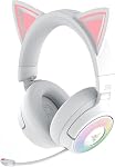 Razer Kraken Kitty V3 Pro sans fil RGB Casque de jeu: Chroma RGB Oreilles-chatelles - 2.4 GHz, Bluetooth 5.3, USB A - Mic à bande large super - 40mm Conducteurs - THX Sonorisation spatiale - Coussins d'oreille confortables - blanc