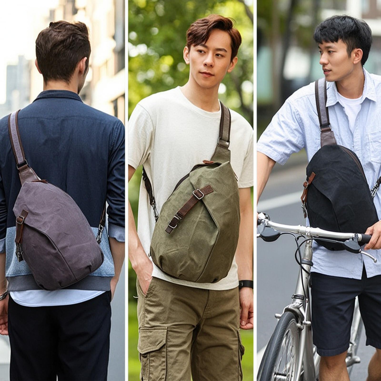 Zaino Tela Cerata Compatta Borsa Monosp con Finiture in Pelle Compatto a Tracolla Bag per Pendolari, Città