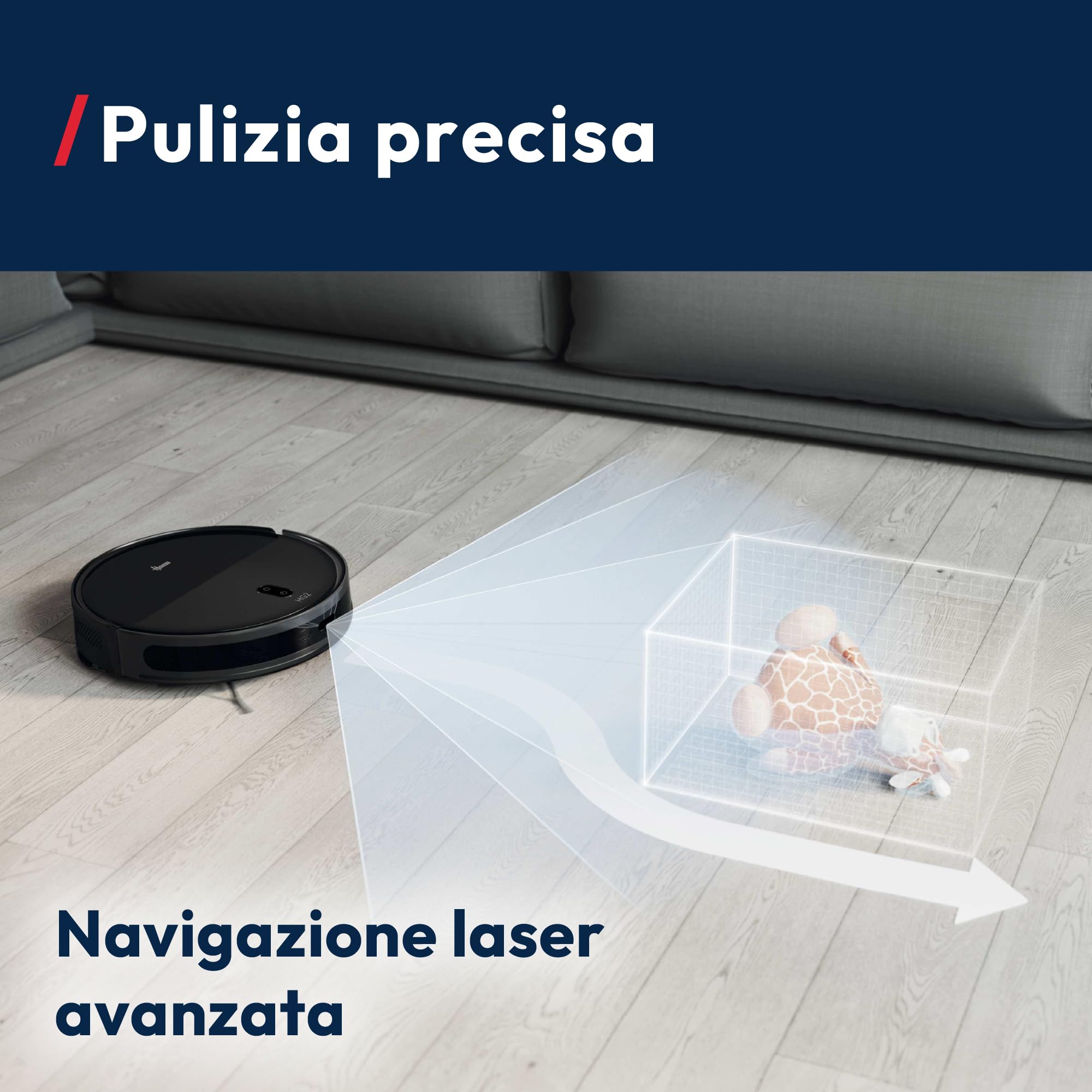 Hoover HG2 Robot Aspirapolvere e Lavapavimenti Hydro, Ultra-Sottile – Potente Aspirazione da 5000Pa, Pulizia sotto i Mobili, Navigazione Laser, Fino a 160 Minuti di Autonomia, [HG2Z30H]