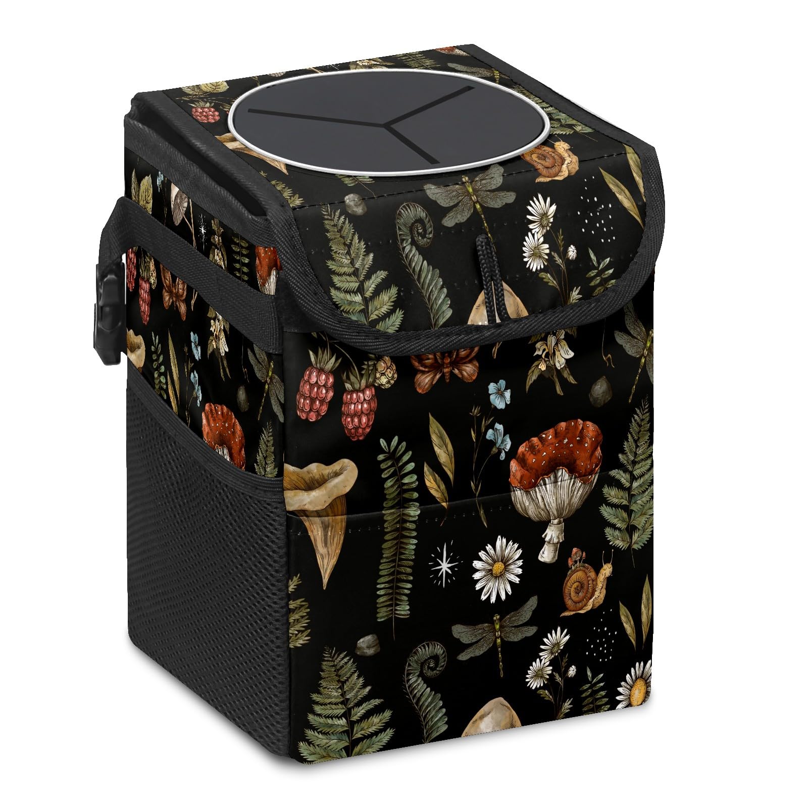 Poubelle de voiture avec couvercle, motif champignons botaniques vintage, pliable, réutilisable, étanche, sac de garage à suspendre, accessoires de voiture à suspendre, organisateur