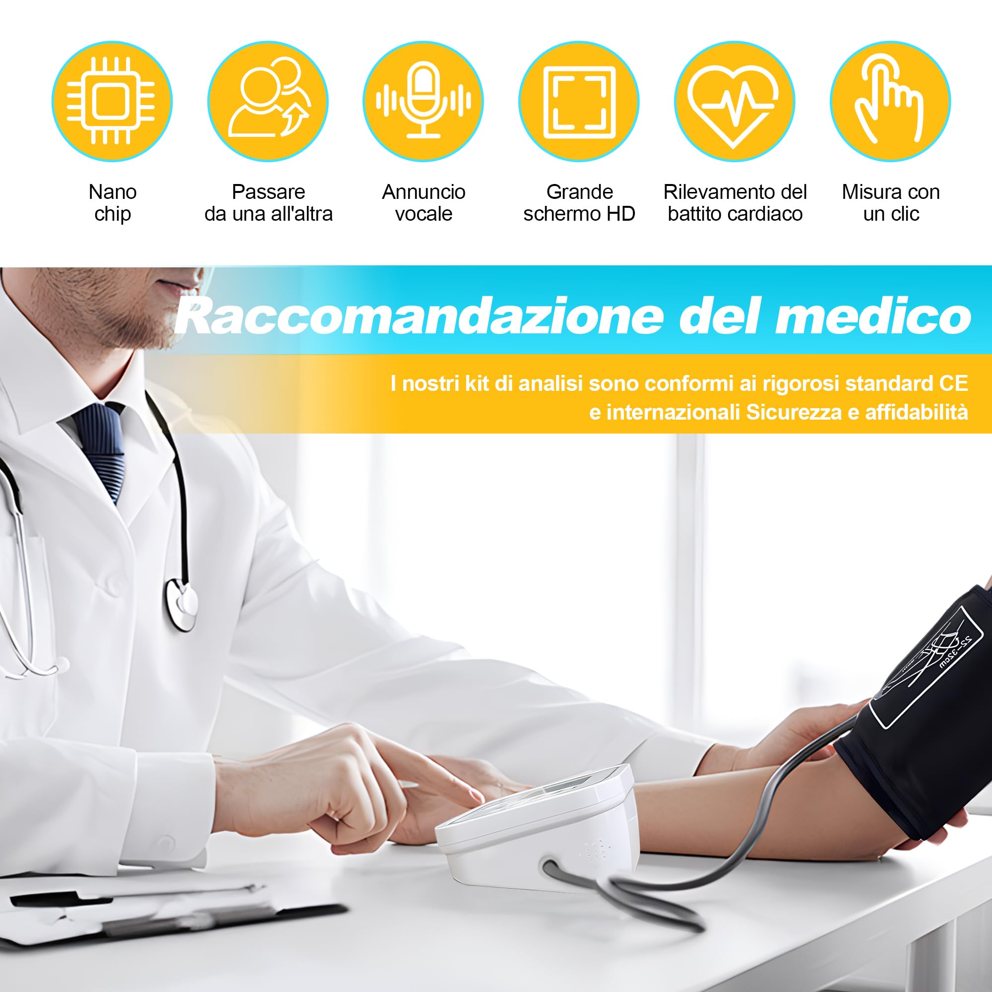 Misuratore Pressione da Braccio,Misuratore Pressione LCD Digitale Automatico di Pressione Sanguigna del Polso del Monitor di Battimento di Cuore Frequenza di Polso del Braccio Meter Pulsometro