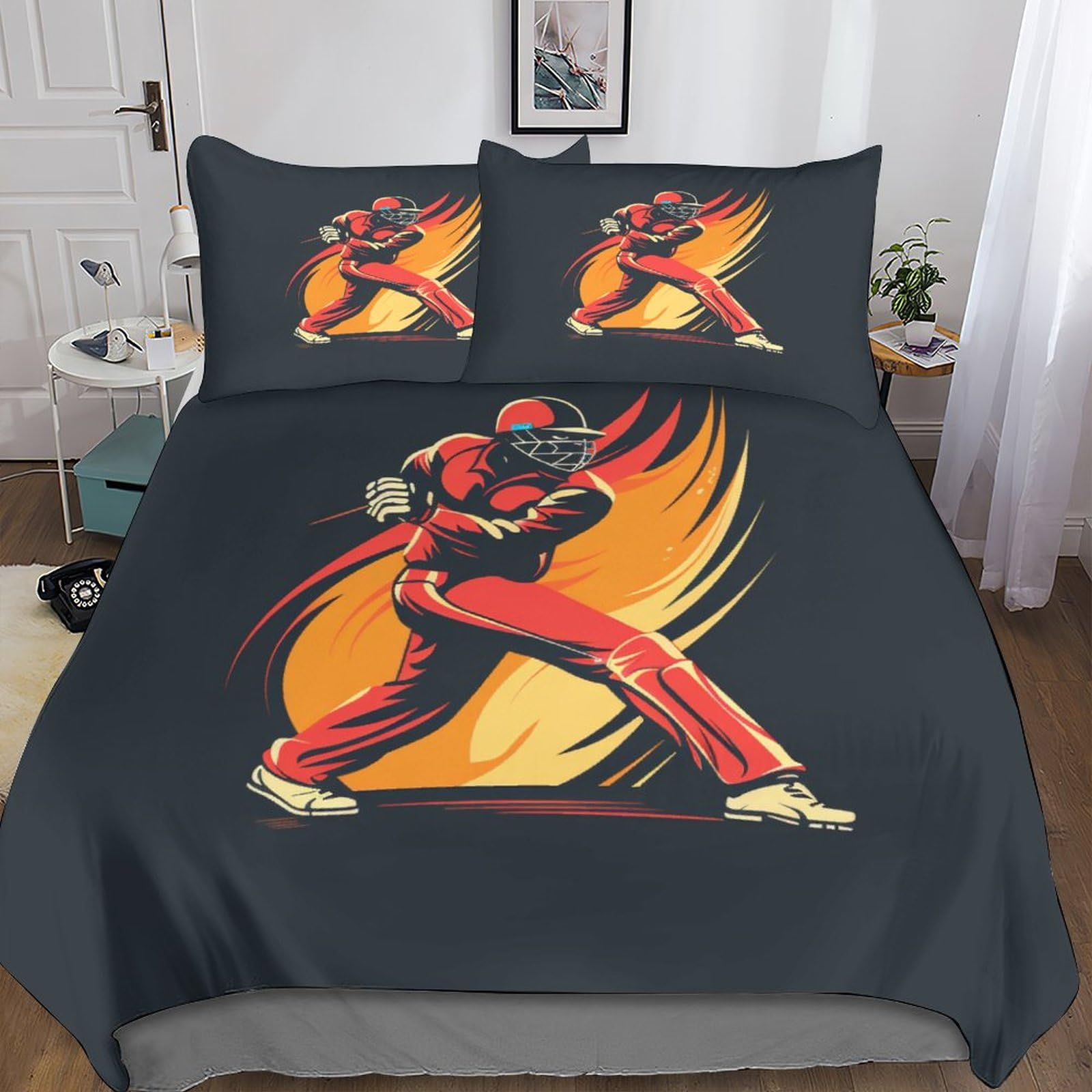 Housse de couette baseball 3D avec fermeture éclair invisible en microfibre douce