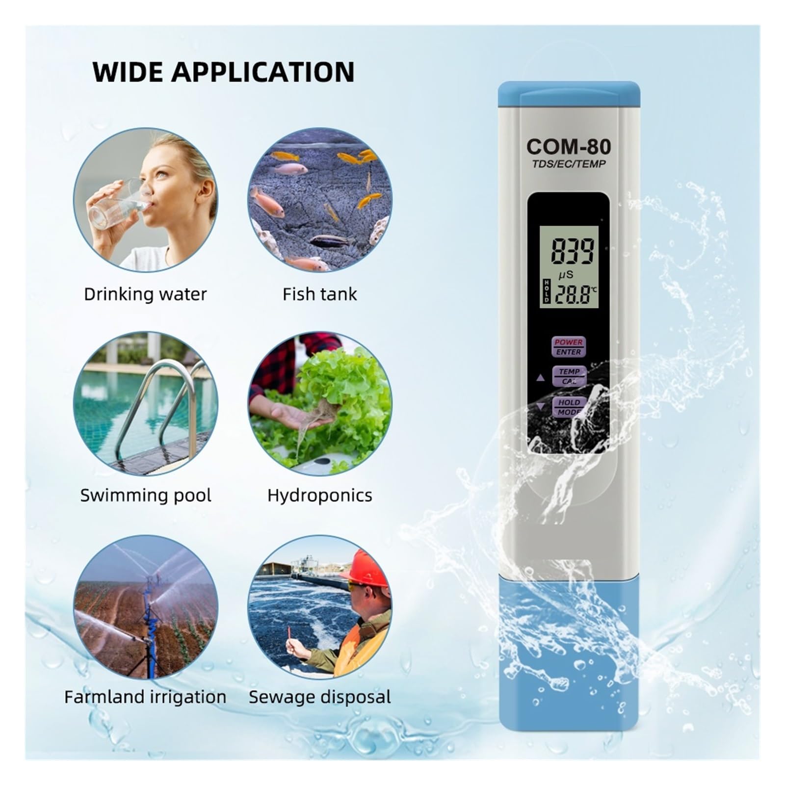 Miernik Temperatury TDS EC COM-80 Monitor Całkowitych Rozpuszczonych Ciał Stałych Tester Przewodności Do Hydroponiki Akwariowej Wody Pitnej Szybkie I DokłAdne Wykrywanie