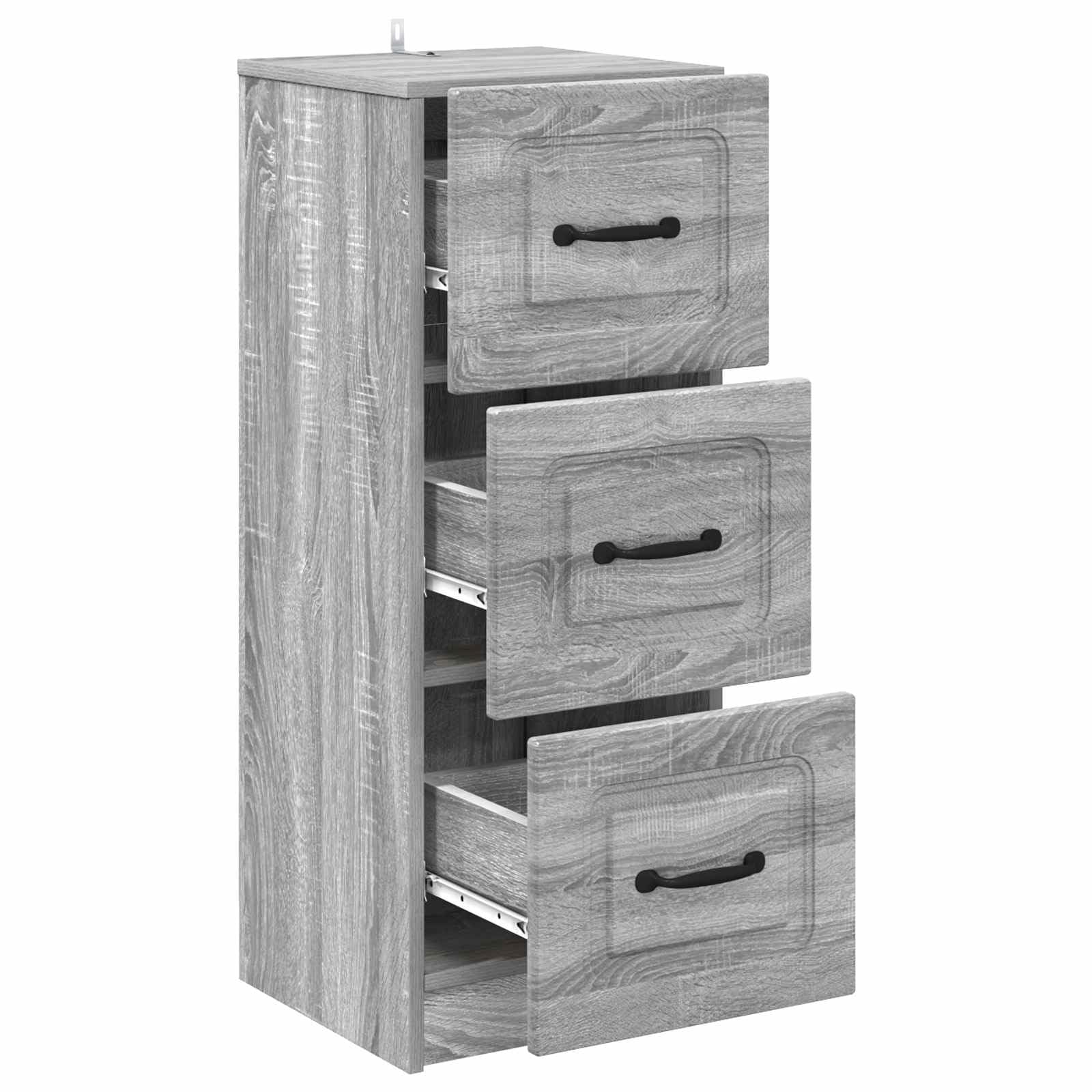 Cassettiera grigio Sonoma, 33 x 34,5 x 87 cm, in legno, con 3 cassetti, armadietto sottile per soggiorno, corridoio e ufficio, organizer