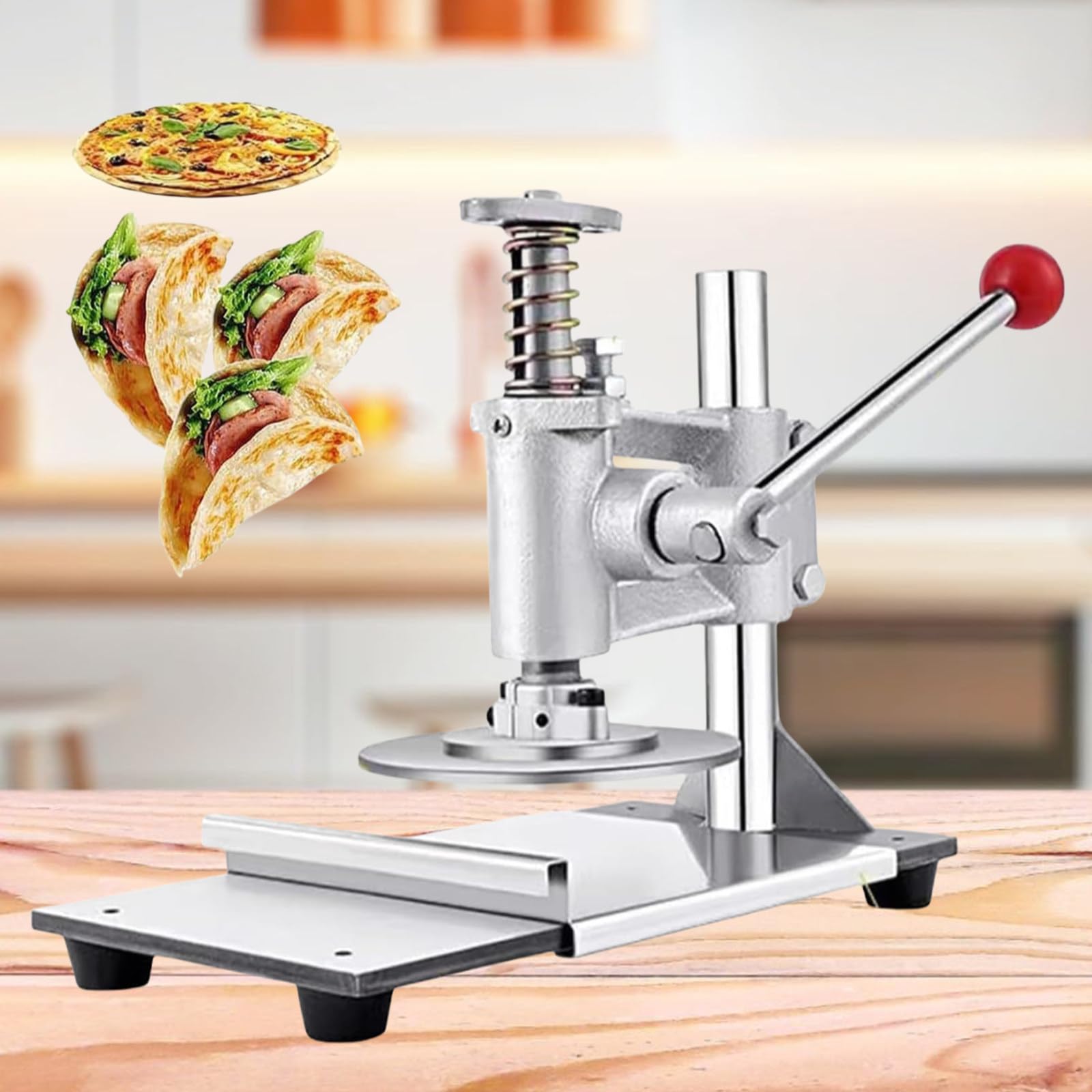 Pressa per impasto per pizza, pressa manuale per pasticceria in acciaio inossidabile, piastra da 16,3/24,8 cm, per cucina domestica e uso commerciale, perfetta per pane e pasticceria