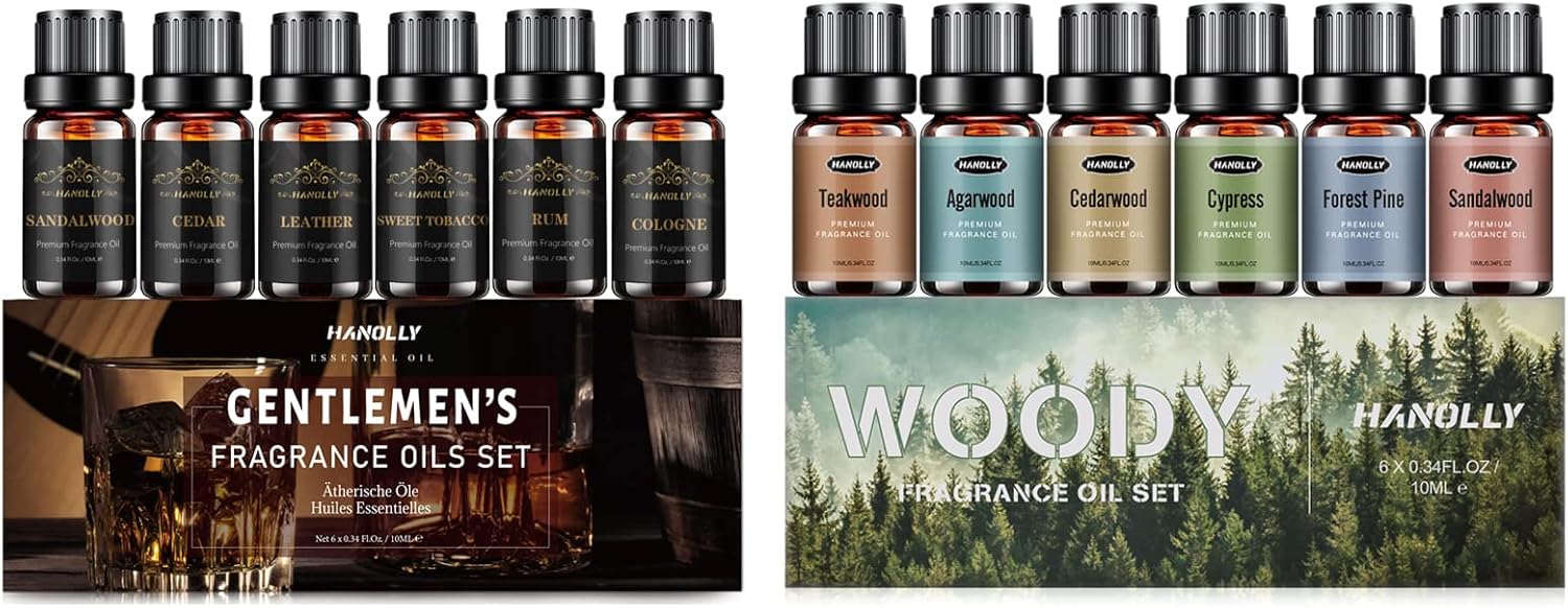 Fragrance Oils, Hanolly Premium Gentlemen's & Woody Scented Oils Gift Set, Essential Oils for Diffuser, Candle Making and Perfume