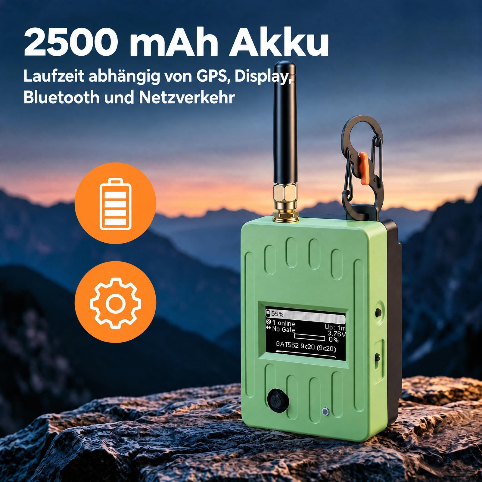 GAT562 Pro LoRa GPS Mesh Node, 2500 mAh, 1,3 Zoll, Grün