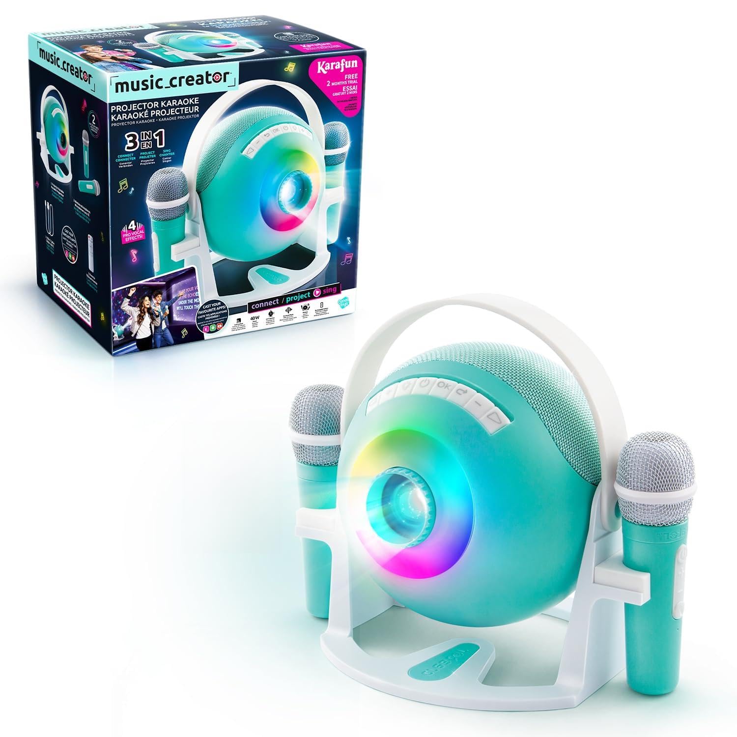 Canal Toys - Music Creator - Karaoke Proiettore Bluetooth per Ragazzi - Con 2 Microfoni Wireless - Proiezione Testi - Effetti Vocali - Altoparlante 40W e Funzione Cast - INF045