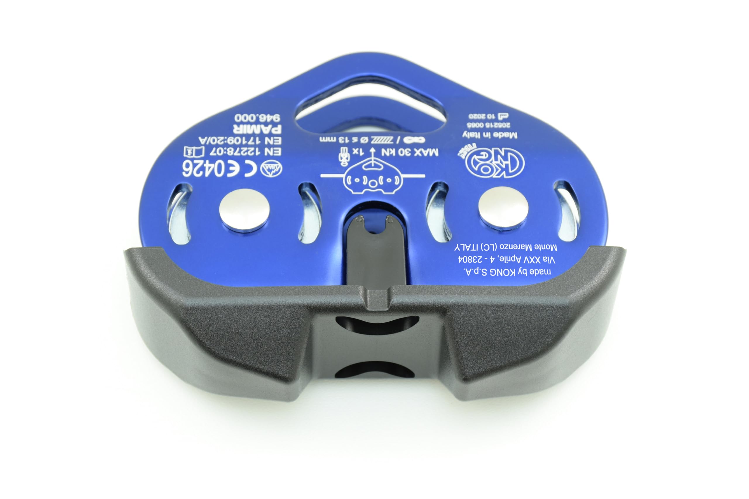 Kong. Pamir Fast. Carrucola Professionale a Doppia puleggia per Parchi Avventura, Zipline e Paranchi. in Alluminio e Acciaio Inox. Made in Italy. EN 12278, 17109. 365g.