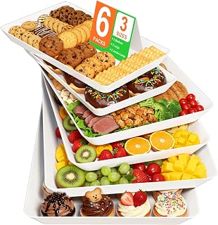 SmartTrends 6-Pack Stackable Plastic Serving Trays White - 3 Sizes Rectangular Platters for Parties Cookies Family