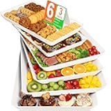SmartTrends 6-Pack Serving Tray for Parties, Serving Platter in 3 Sizes for Entertaining, Food Display, Plastic Trays for Cookies, Stackable Rectangular Platters for Family(White)