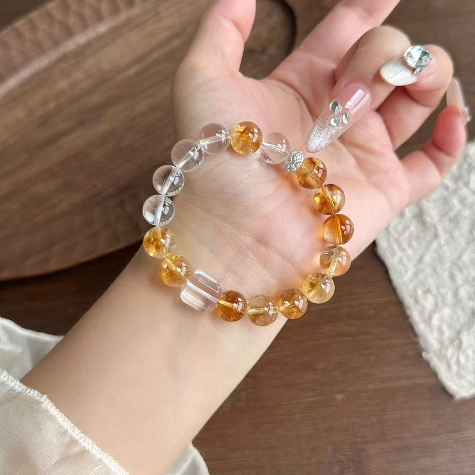 Bracciale elasticizzato con perline di cristallo naturale e pietre preziose | Citrino naturale che attrae il braccialetto di abbondanza di ricchezza, feng shui Energia curativa di successo