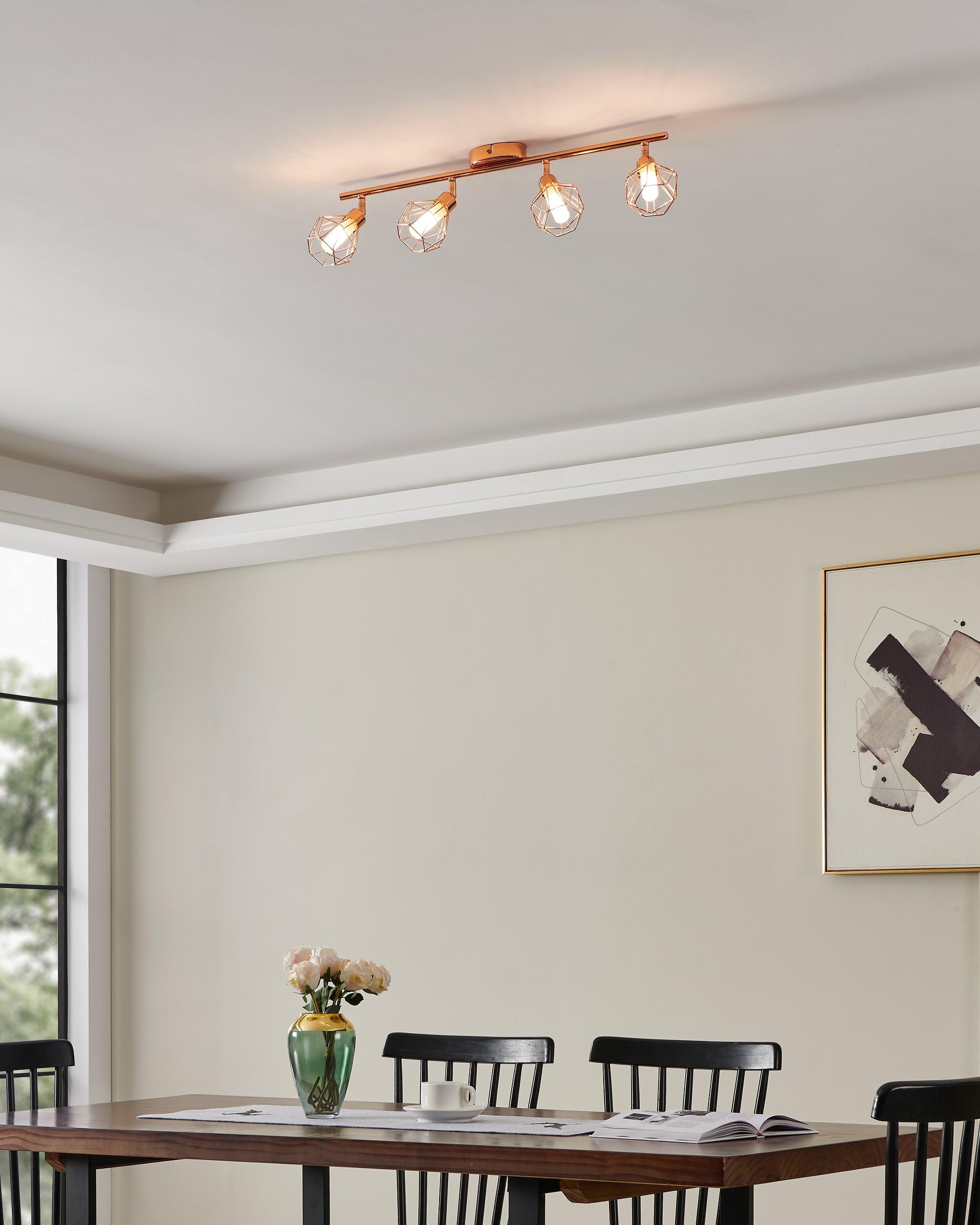 Eglo LED lampada da soffitto Zapata, plafoniera a 4 luci, faretti in | metallo e vetro satinato, lampada da soggiorno in rame e bianco, lampada da corridoio con lampadine G9, luce calda