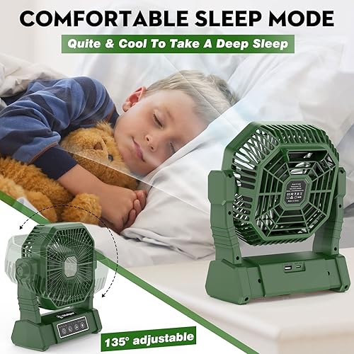 Miniatura 6 de Multper Ventilador portátil de campamento de 20000 mAh con linterna LED, ventilador recargable para tienda de campaña al aire libre para acampar con