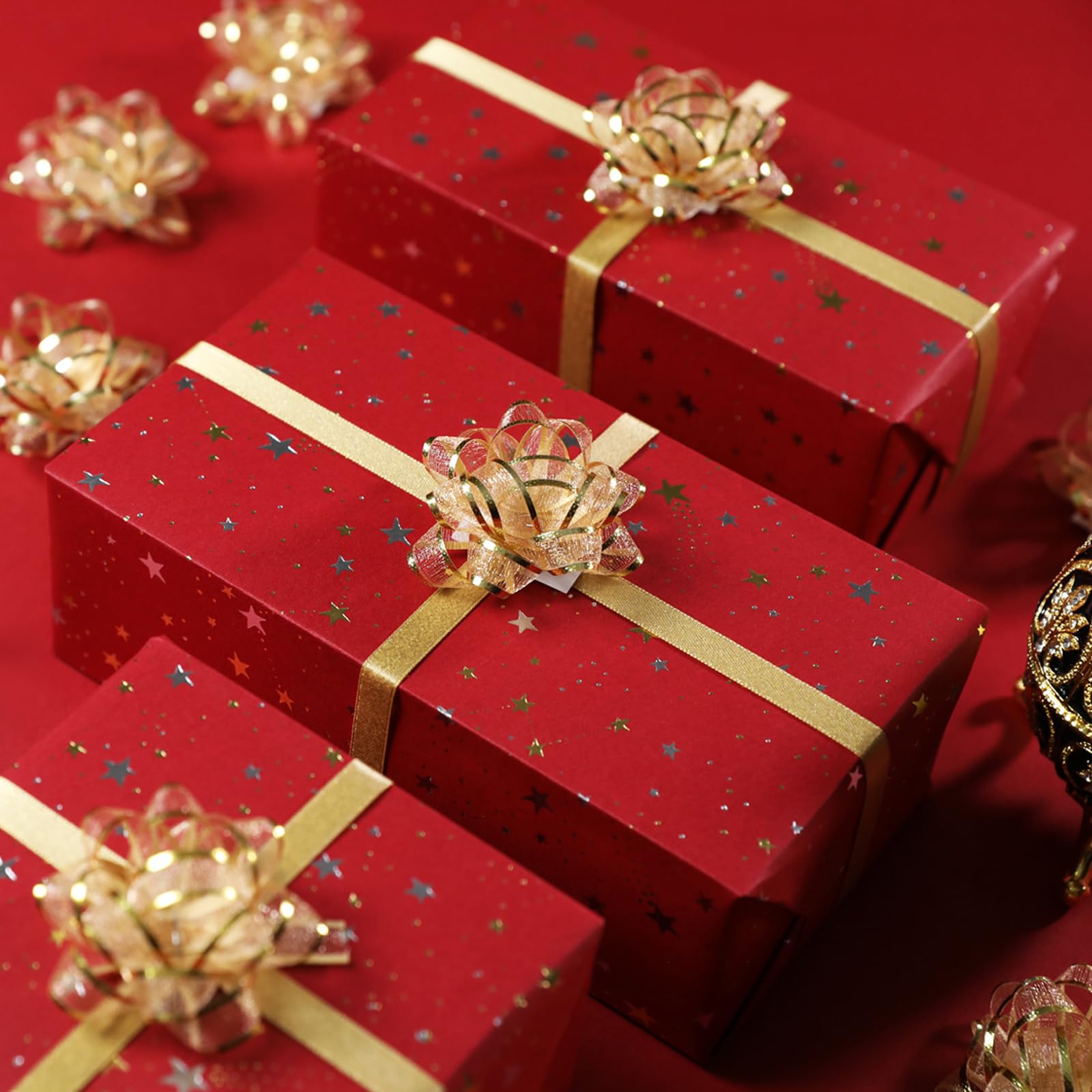 Lazos Decorativos Autoadhesivos Dorados para Regalo, Cinta Envolver, 12 Piezas