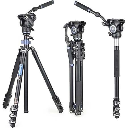 Amazon コンパクトアルミ 三脚 トラベル 一脚伸縮可変式 全伸高 195cm ビデオ 2ウェイフルード雲台水準器 持ち運びは便利 三脚ケース付き レバーロックartcise ブランド デジタルカメラ Dslr 一眼レフcanon Nikon Petax Sonyなど用 運動会 登山 野外撮影用 Artcise 三脚
