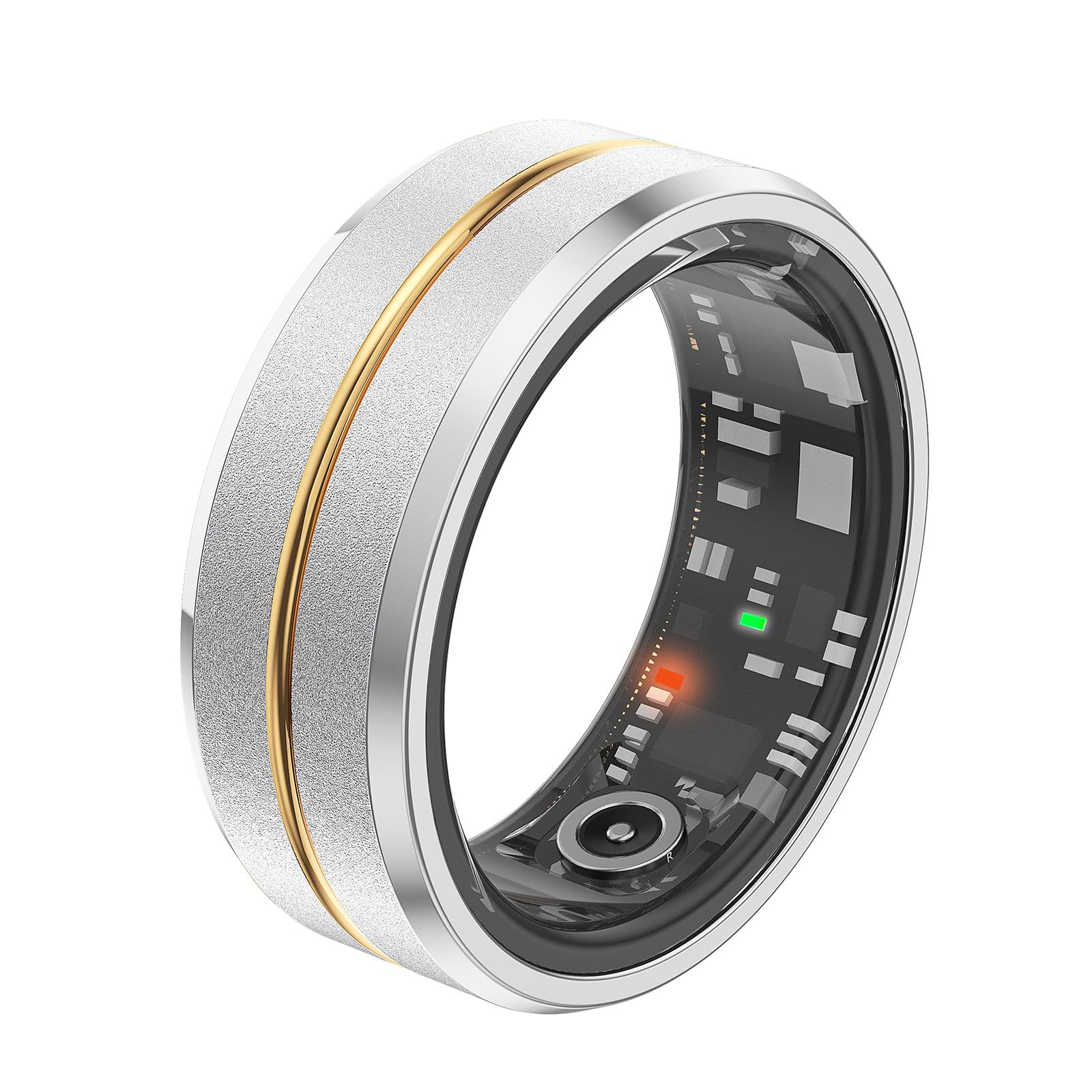 Bague Connectée Intelligente – IP68, Suivi Sommeil, Podomètre, Calorie, Charge Magnétique, Compatible IOS/Android, Titane Acier, Or