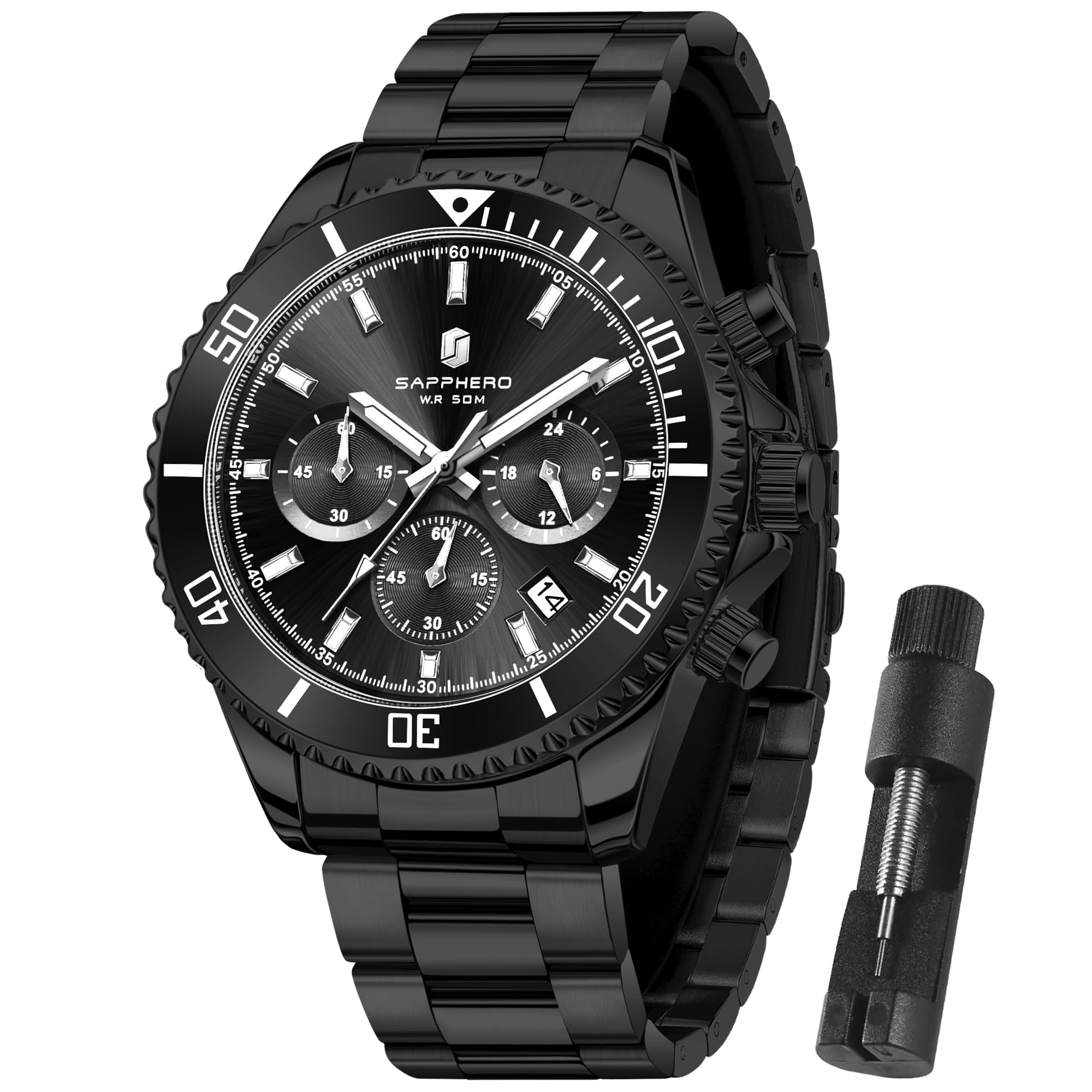 SAPPHERO Uhren Herren Chronograph Analog Quarz 50M Wasserdicht Armbanduhr Herren Mode Lässig Business Herrenuhren mit Kalender Edelstahlarmband Uhr Geschenk für Männer