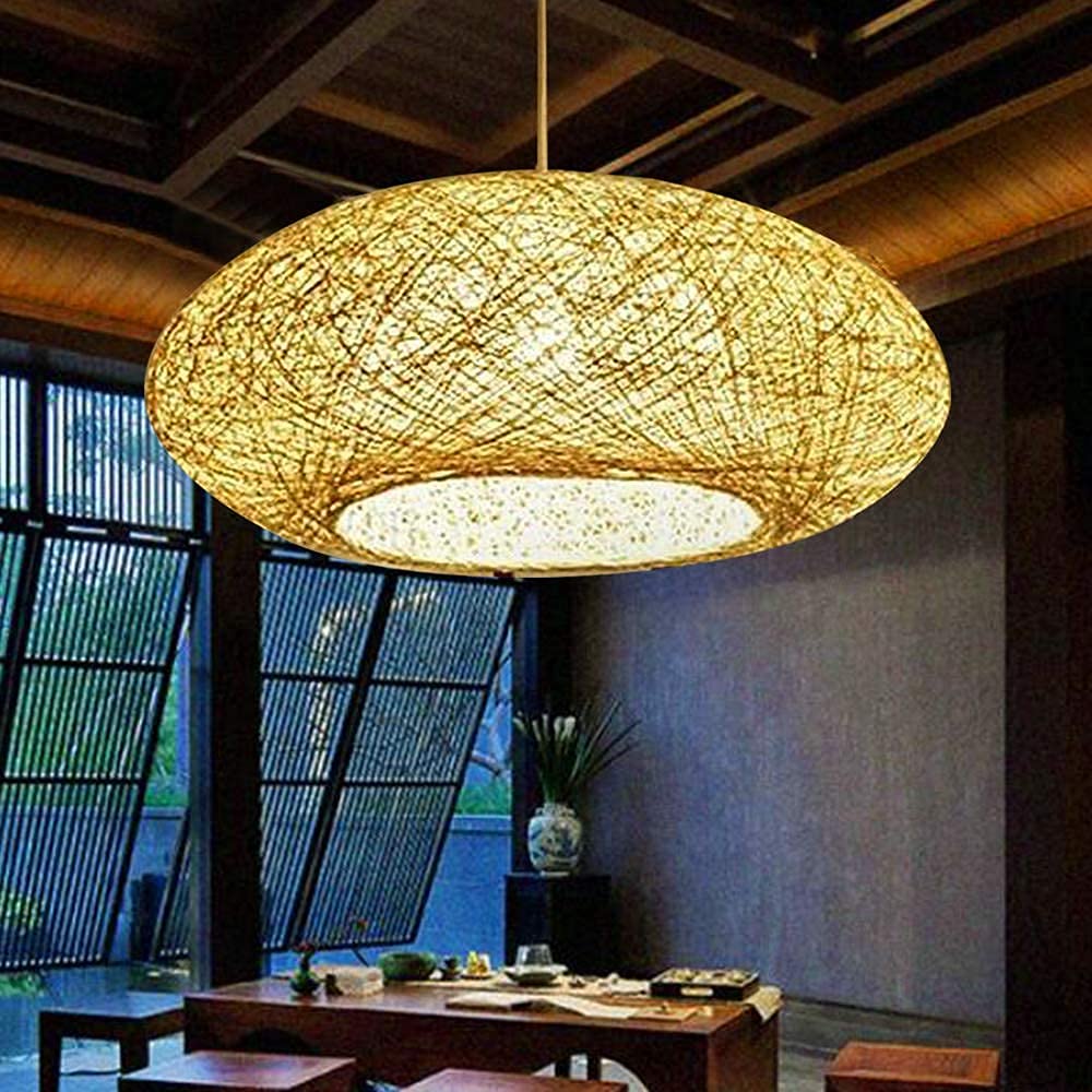 Lampada A Sospensione in Bambù Intrecciato A Mano Rattan Naturale Lampada A Sospensione Creativa Fatta A Mano Ristorante Camera Da Letto Soggiorno Lampadario Sala Da Pranzo Lampada Vintage E27, 50CM