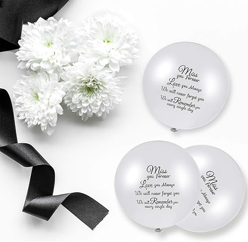 Miniatura 2 de Gejoy 60 globos conmemorativos blancos para funerarios, globos de liberación de helio en el cielo para servicios del Día de los Caídos, condolencia,