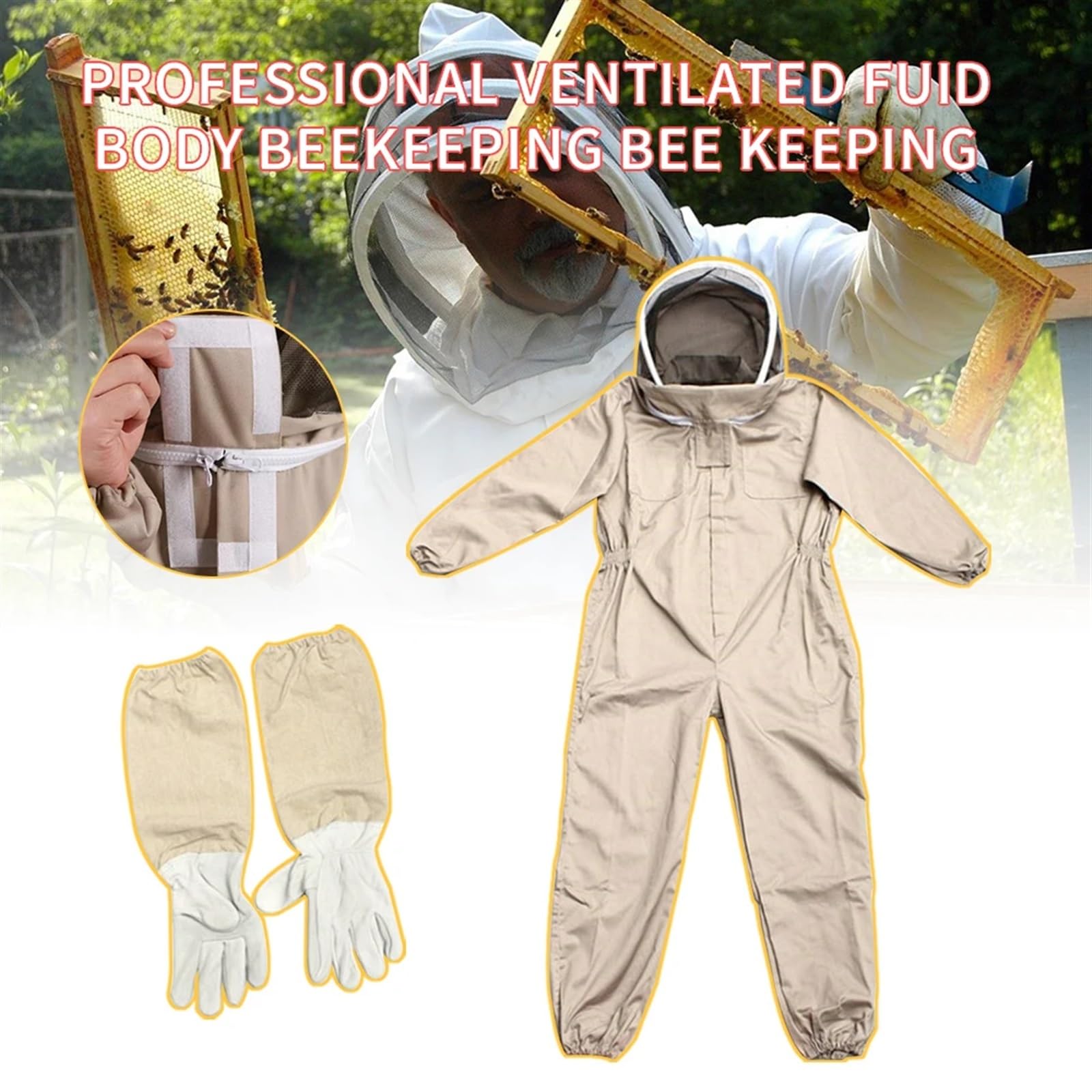 Abbigliamento for apicoltura completo for il corpo. Tuta professionale for | Con guanto in pelle ventilato Abbigliamento protettivo Abbigliamento di sicurezza agricola(Thick XXL)