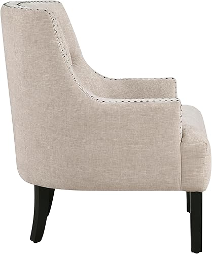 Miniatura 5 de Lexicon Silla decorativa de lectura, cómoda silla para dormitorio, sillón tapizado con marco de madera maciza, ribete de cabeza de uñas copetudo,