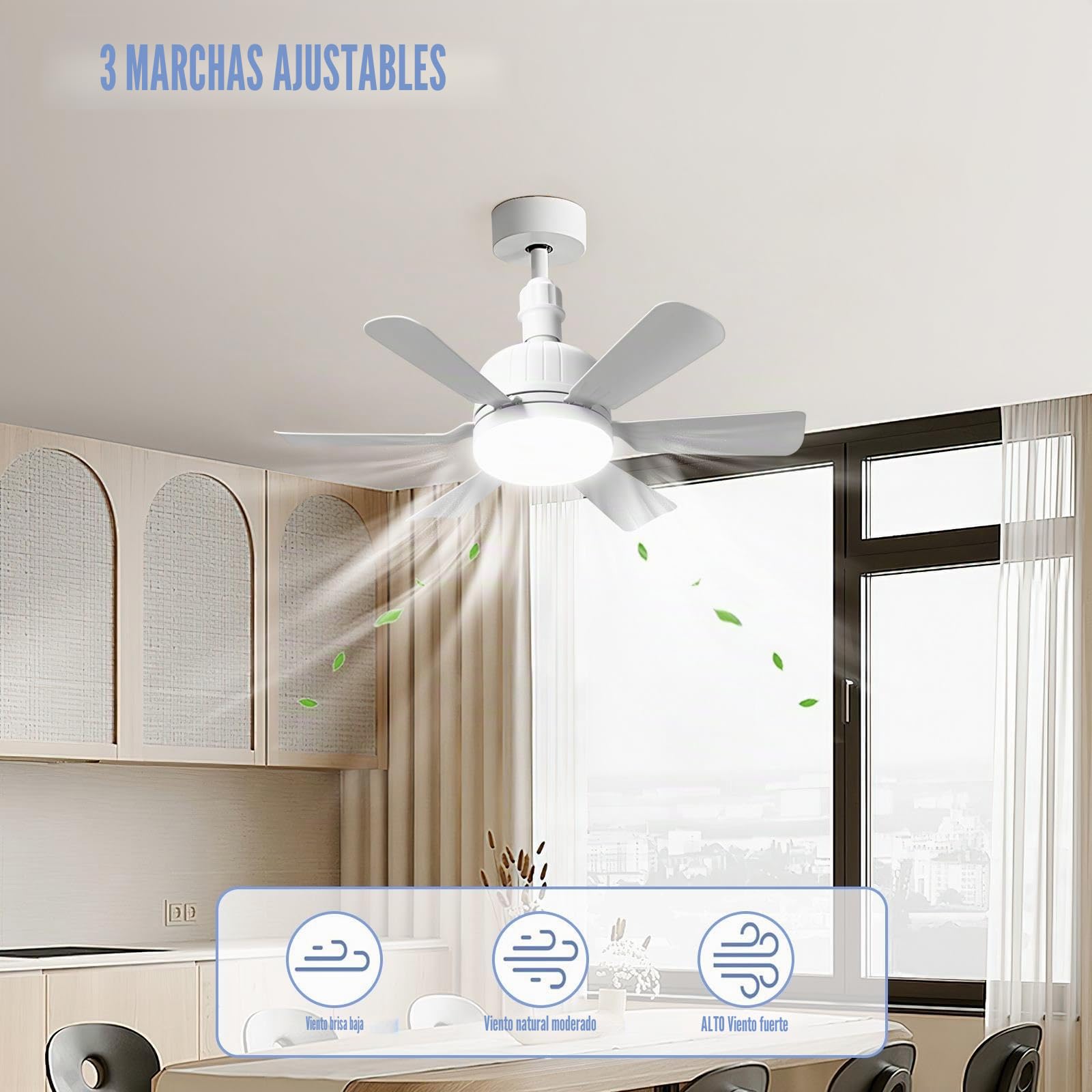 Ventiladores de techo con luces y mando a distancia, 24 W Bombilla Ventilador de techo, 3 velocidades, Lámpara E27 Ventilador de techo silencioso para sala de estar, dormitorio, dormitorio (6