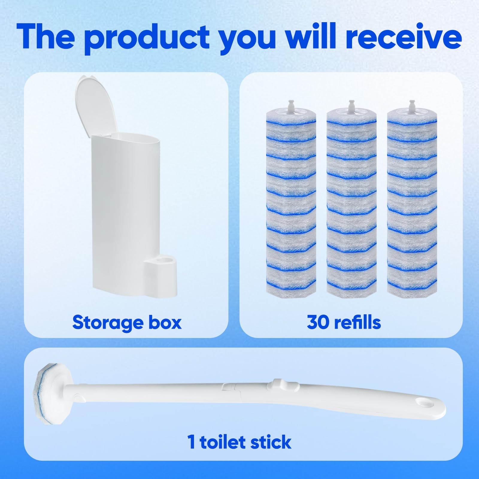 Juego de escobilla de inodoro desechable y soporte, con 30 cabezales de cepillo para Clorox. | Compatible con el sistema de limpieza de inodoro Clorox, fibra mejorada