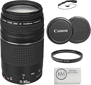Canon EF 75-300mm f/4-5.6 III Telephoto Zoom Lens Kit: UV Filter, Cap Keeper, Cleaning Cloth for EF-Mount DSLRs