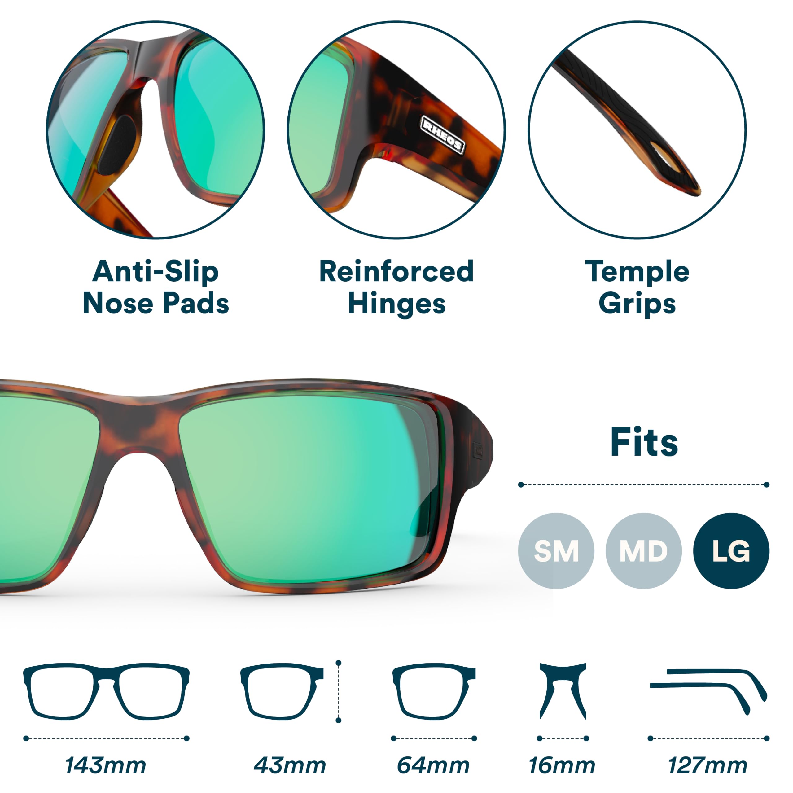 Rheos Biscayne XL | Gafas de sol polarizadas flotantes | 100% protección UV | Navegación y pesca | Deportes acuáticos | Hombres y mujeres