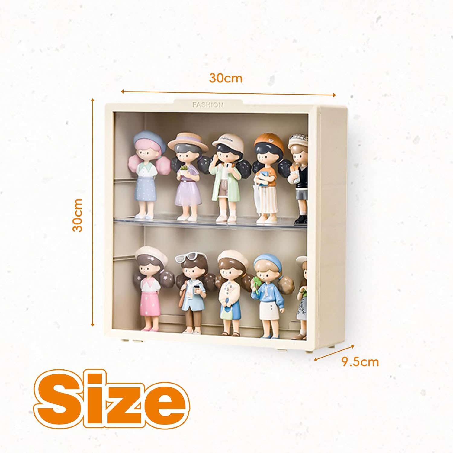 SHUNLI Clear Display case for Figures - Adjustable Display Stand, 3 Tiers Wall Mounted Doll Storage Box, Acrylic Display Box with Door Dust and Moisture Proof for Collectibles Lego Pop Mart (Cream)