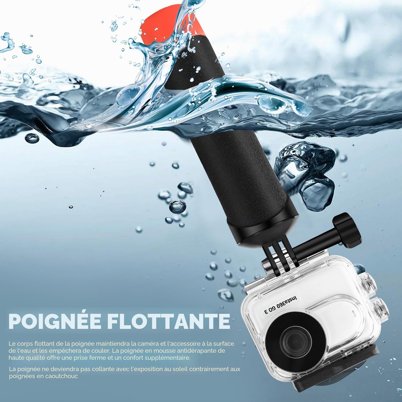 Boîtier étanche et poignée flottante compatible avec Insta360 GO 3, boîtier de protection pour plongée sous-marine avec support accessoires pour Insta360 GO 3