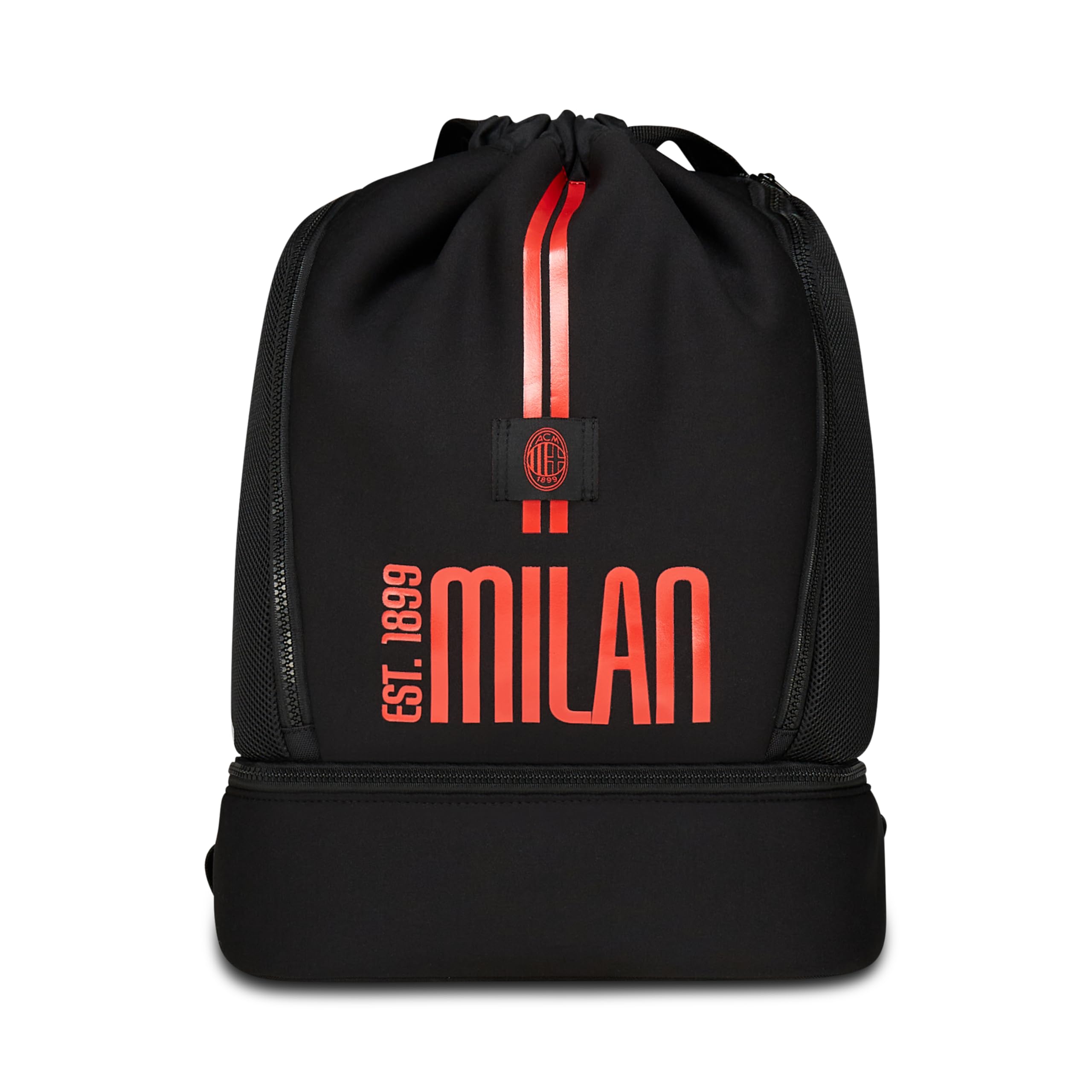 Seven Milan Zaino Palestra Ragazzi e Bambini, Rosso Nero, Con Fondo Rigido Portascarpe, Spallacci Regolabili, Sport e Tempo Libero