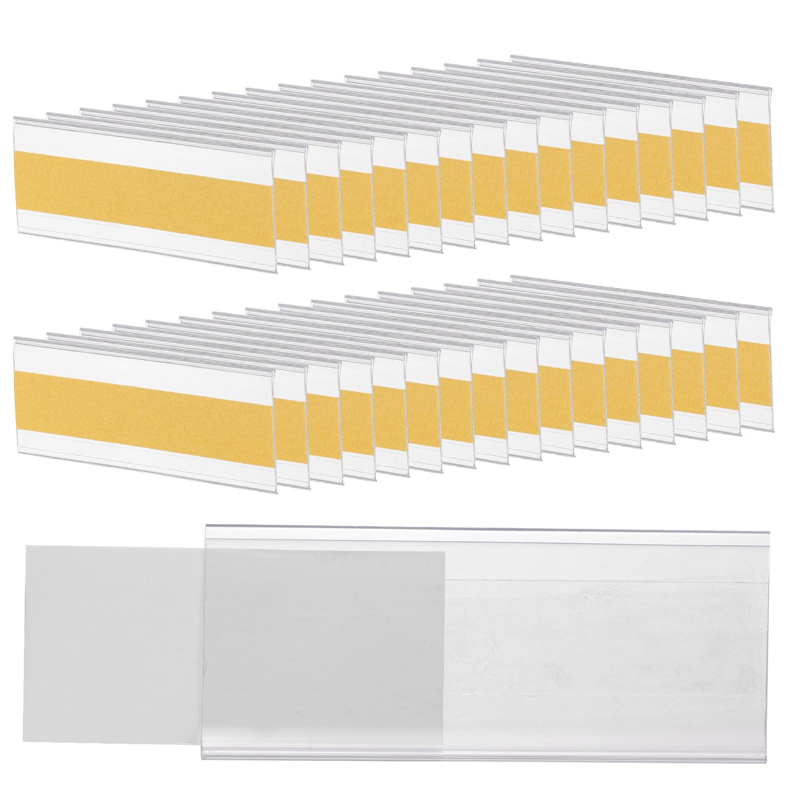 uxcell 100 etichette autoadesive per mensole, 9,9 x 4,3 cm, etichette trasparenti con etichette di carta, per supermercati, biblioteche, librerie
