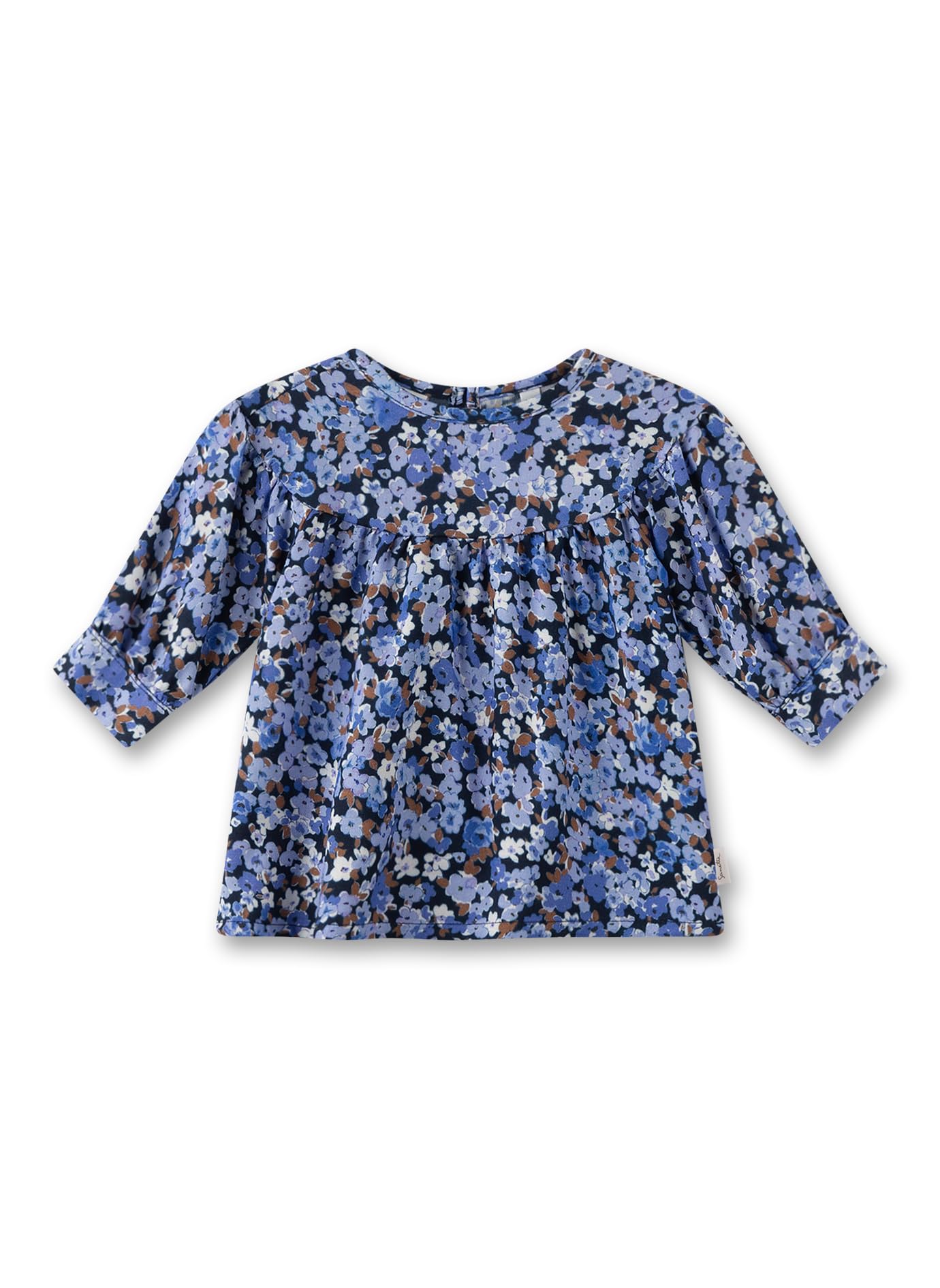 Sanetta Baby-Mädchen Blau | Hochwertiges und gemütliches Viskose Langarm Kleid mit Volants und Mille Fleur-Allover | Kinder Bekleidung
