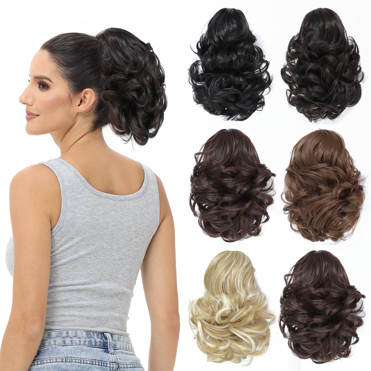 BUYOGET Ponytail Extension Long Curly Wavy Claw Jaw Clip in Synthetic Hairpiece Pony Tail Tale 8 Inches Medium Brown Soft Hair