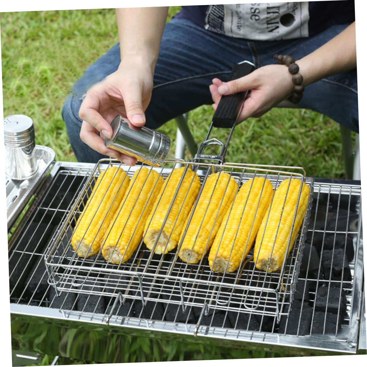 BESPORTBLE Griglia da Barbecue in Acciaio Inox Supporto Portatile per Verdure e Pesce, Accessorio per Grigliare al Carbonella