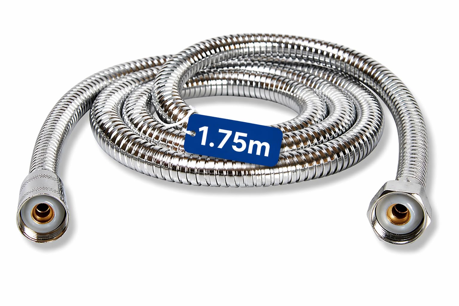 Rymerce Chrome Shower Hose 1.75M - Stainless Steel Hose With Washers - Flexible Extra Long Shower Pipe Anti Kink - Easy To Install Universal Replacement With Standard Fitting