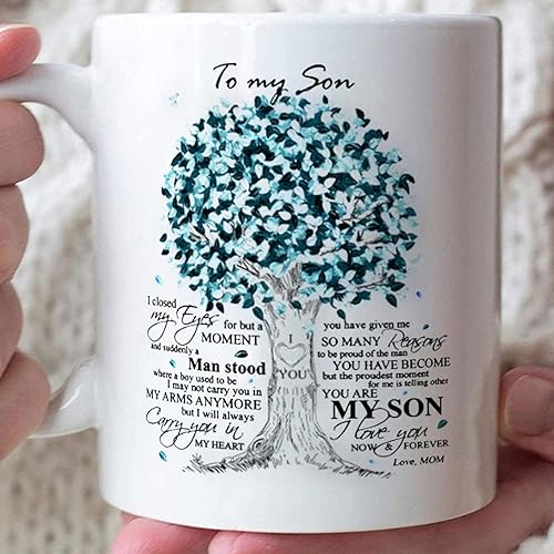 Mugs Personalized To My Son Coffee From Mom Dad Blue Tree Meaningful Quotes Sayings Custom Name Unique Gifts For Son 11 15oz Ceramic Cup For