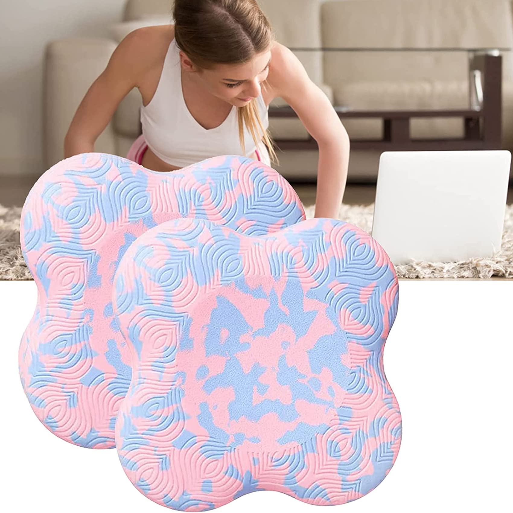 2pcs Flower Tapis de Yoga Tapis de Genou Prise en Charge du Genou, du Genou de Yoga, du Genou, du coude, du Poignet, de la Main et de la tête Pilates Plaque d'épaisseur