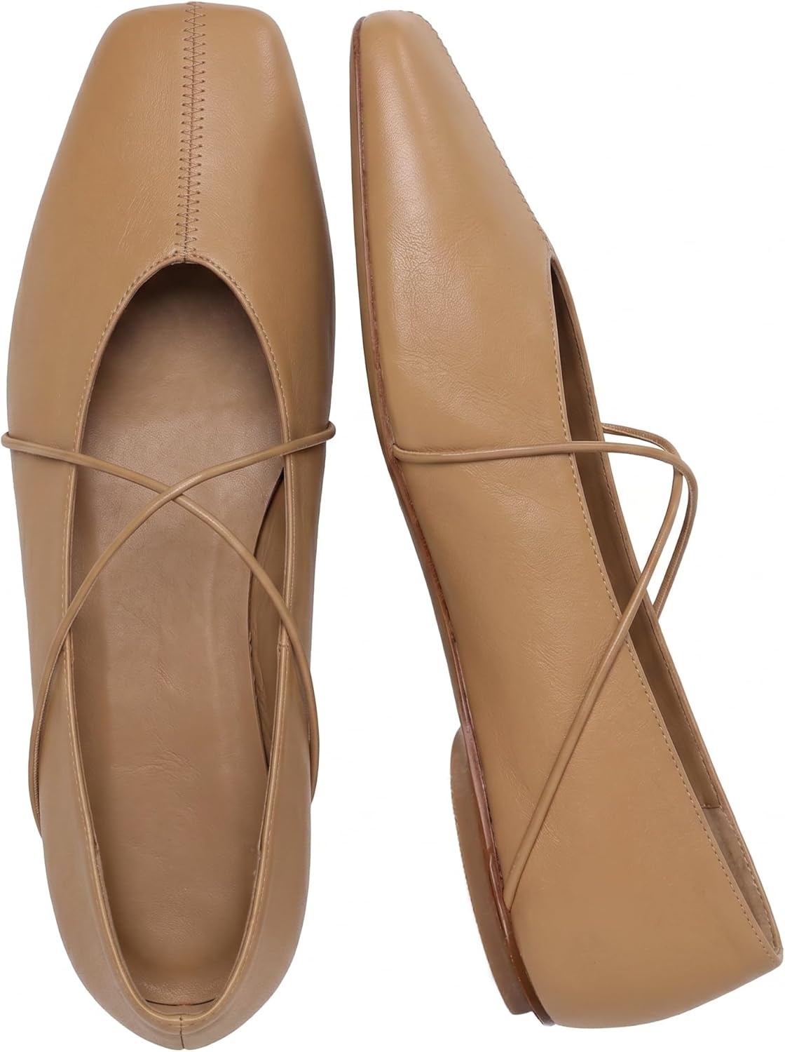 Women's Square Toe Ballet Flats Criss-Cross Straps Comfortable Slip On Mary Jane Flat Shoes for Office Work Casual