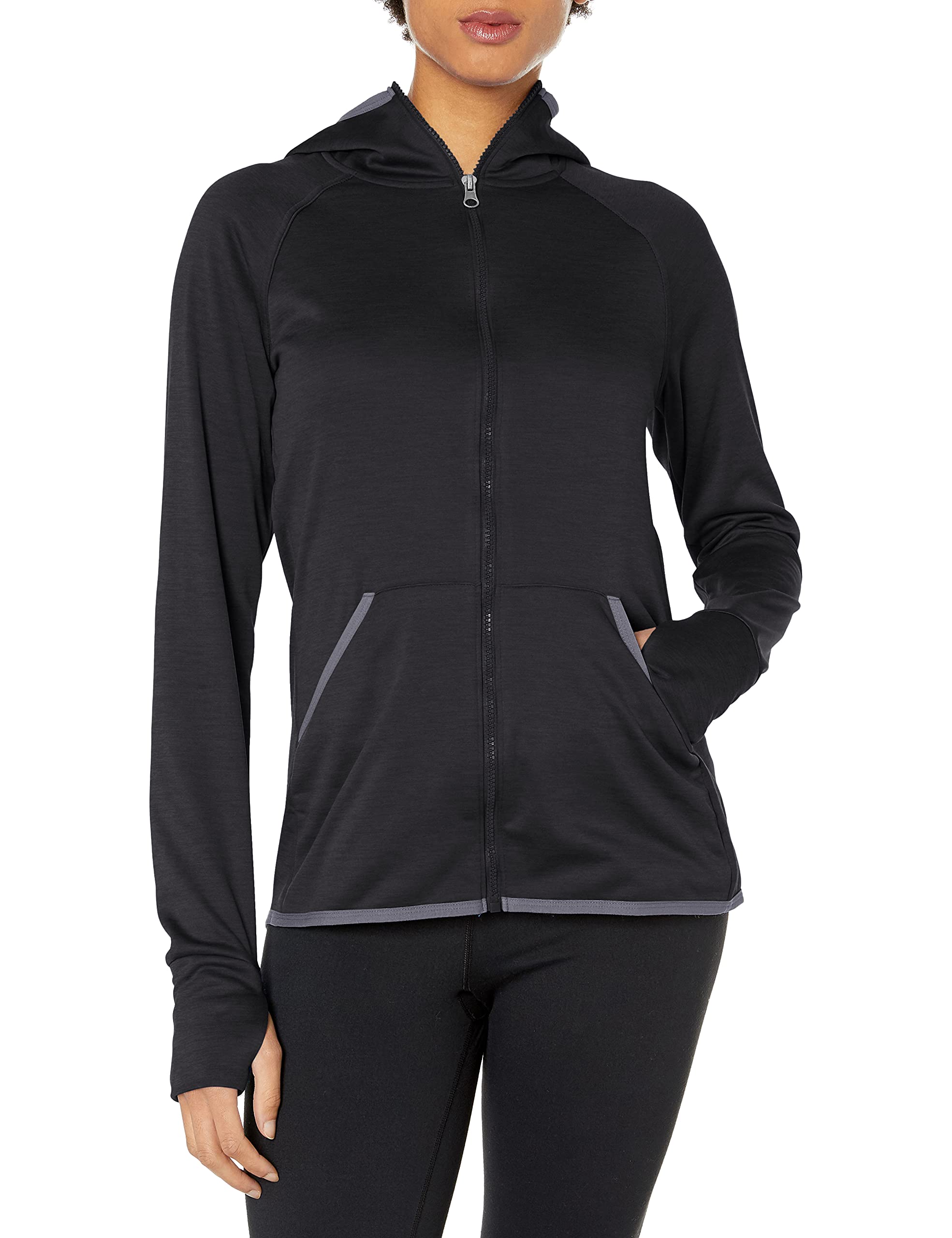 Hanes womens Sport Performance Full Zip Hoodie Fleece Jacket, Black Heather/Dada Grey Binding, Small US
