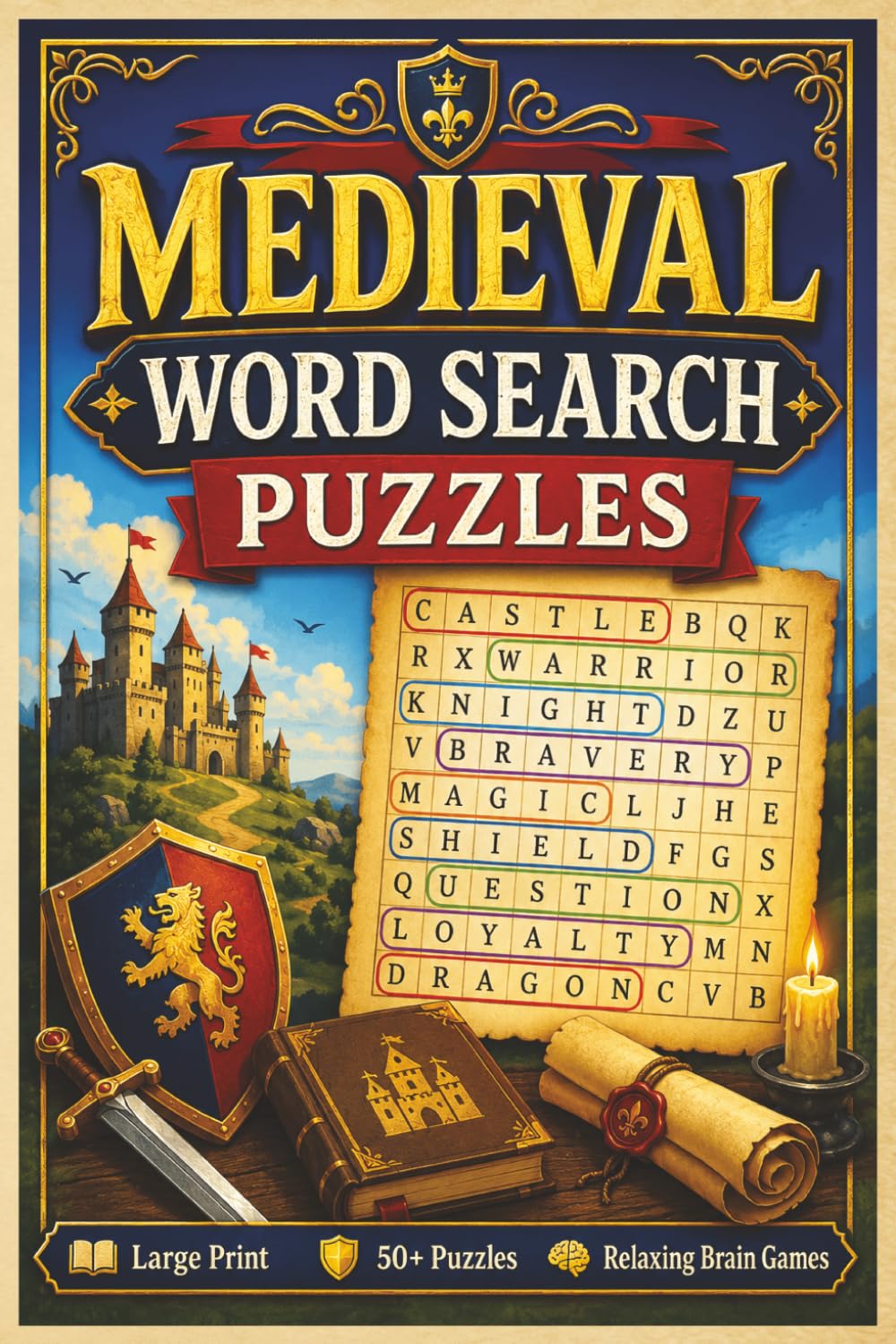Medieval Word Search Puzzles: Large Print Brain Games Featuring Knights, Castles, Dragons & Relaxing Medieval-Themed Word Search Puzzles