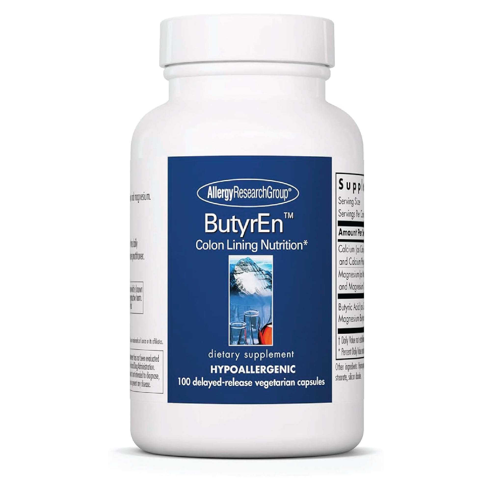 Allergy Research Group ButyrEn - Butyrate Gut Health Supplement for Women and Men, Colon and Digestive Support with Tributyrate Complex, Butyric Acid - 100 Delayed Release Vegetarian Capsules