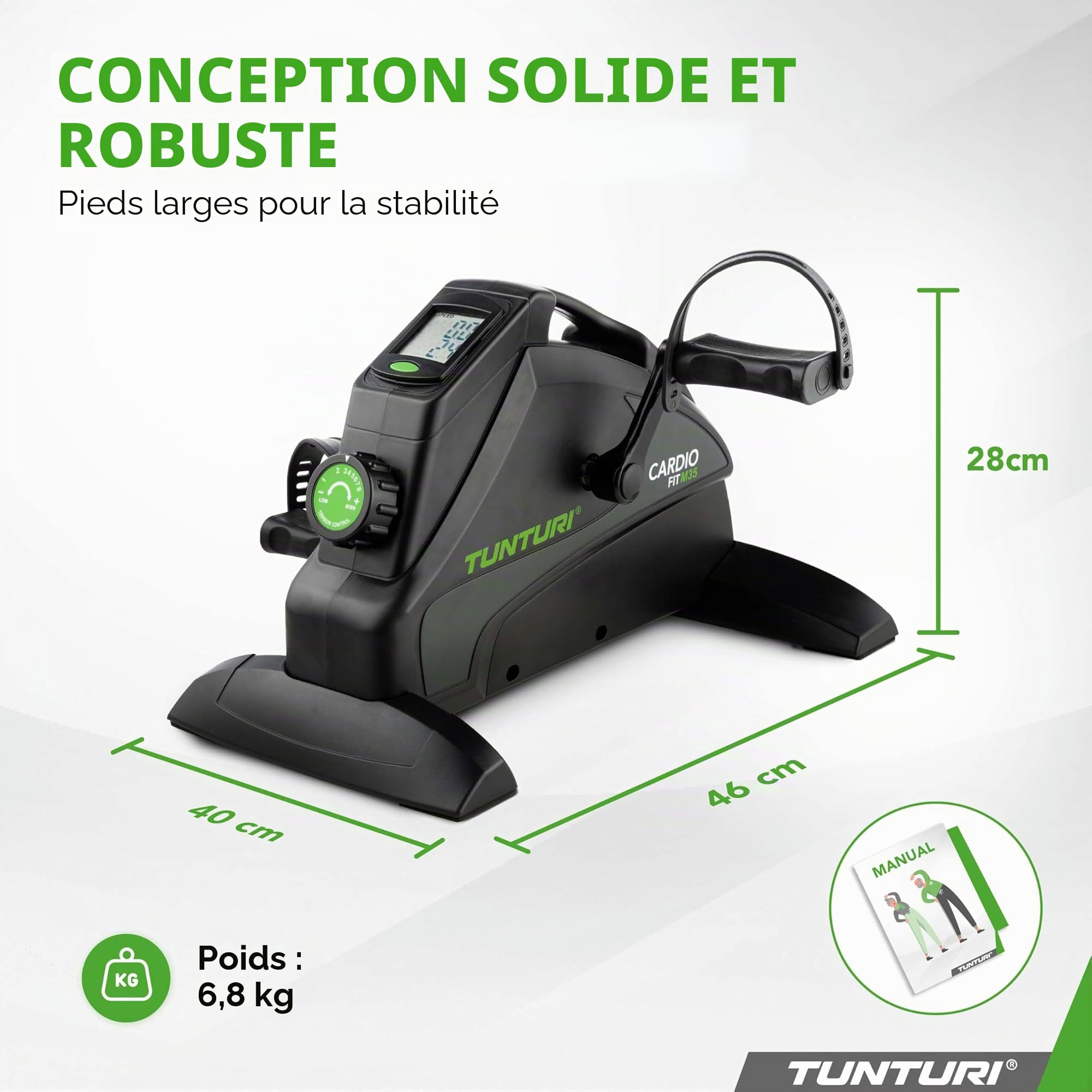 Tunturi Cardio Fit M35 Mini Vélo d'Appartement Freinage magnétique / Pédales Trainer Appareil d'exercice / Trainer Pédalier pour Bras et Jambes / Entraîneur d'exercice de Résistance Réglable