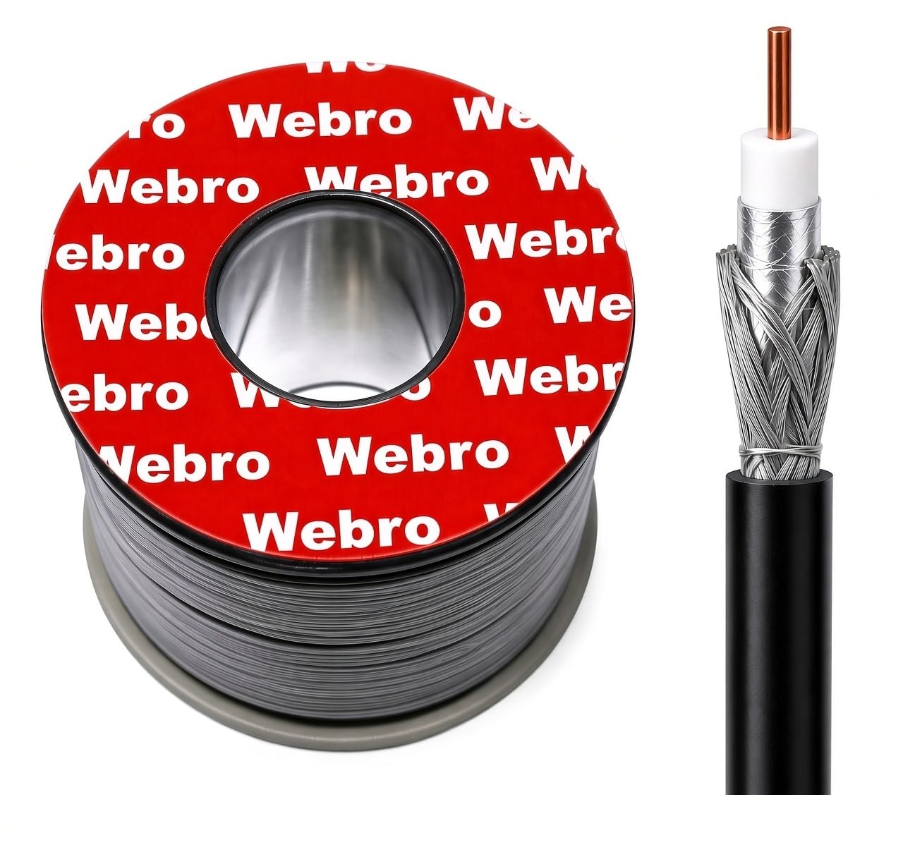 Webro RG6 50m Digital Coaxial Cable for Aerial and Satellite TV - Black